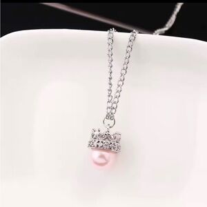 Wicked Glenda Good Witch Faux Pink Pearl Pendants Necklace Finish Silver Tone